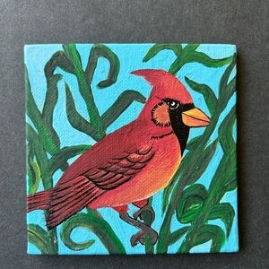 Hand-Painted Red Cardinal Bird Art